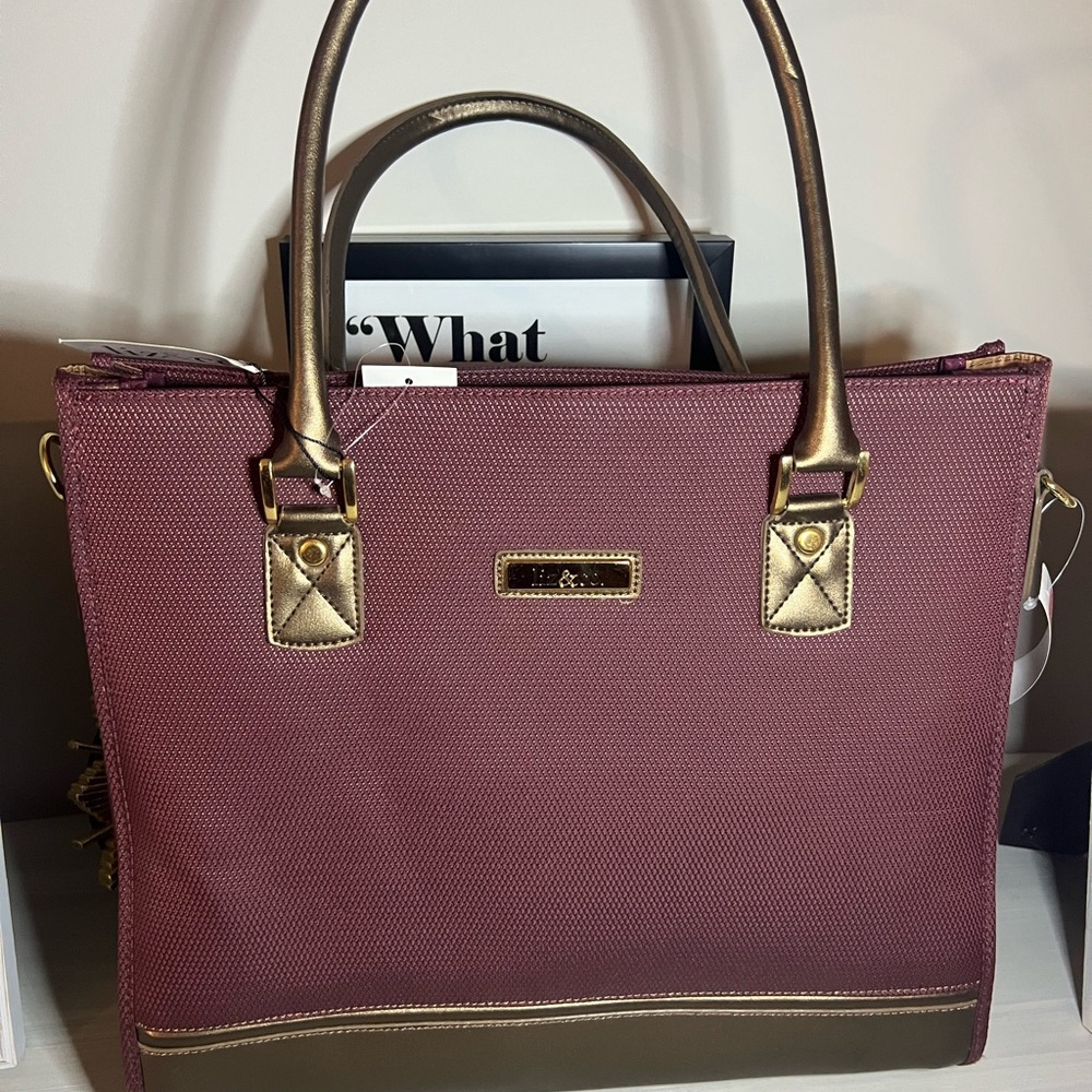 Burgundy and Bronze Computer Bag